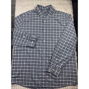 Orvis Shirt Mens Large Blue Gray Plaid Tech‎ Chambray Work Shirt Active Fit